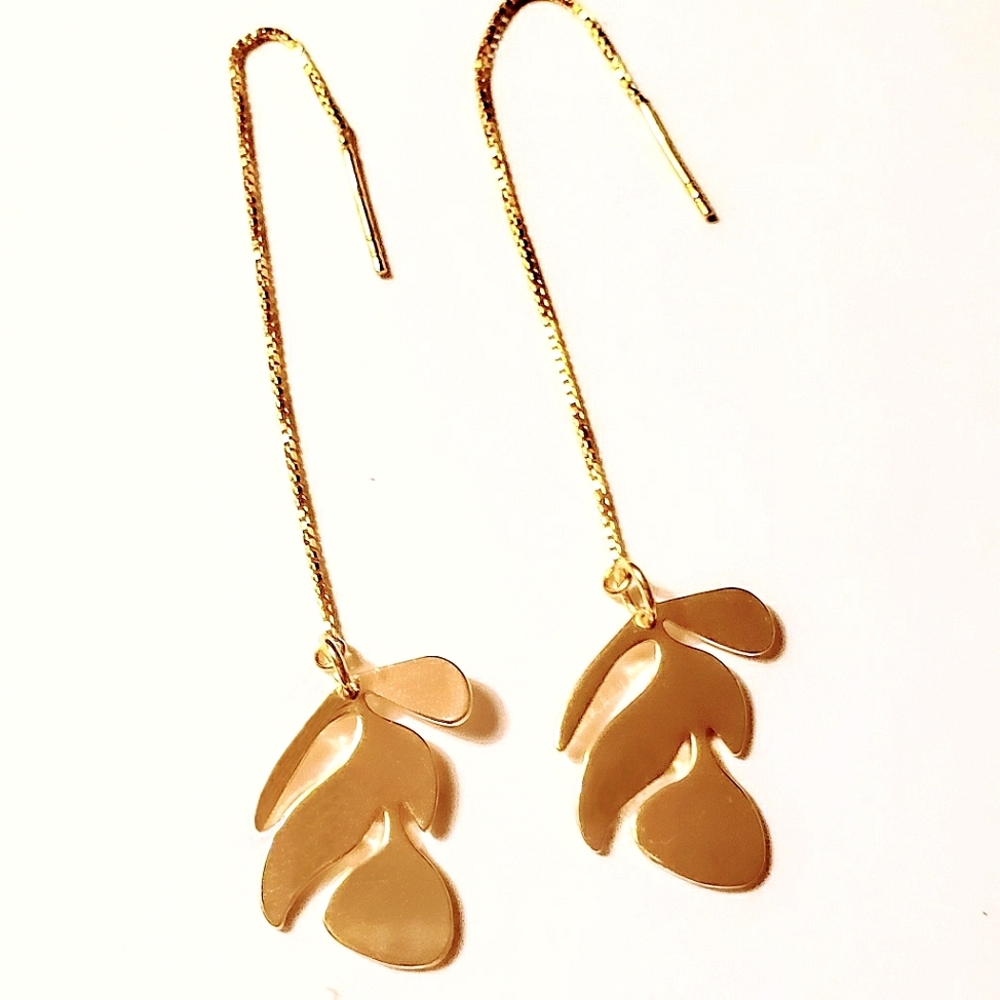 .925 Sterling Silver: 24k gp sterling earrings w/monstera ~New~